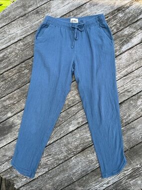 Pact Organic Cotton Coastal Double Gauze Tapered Pull-On Pants Blue Size S
